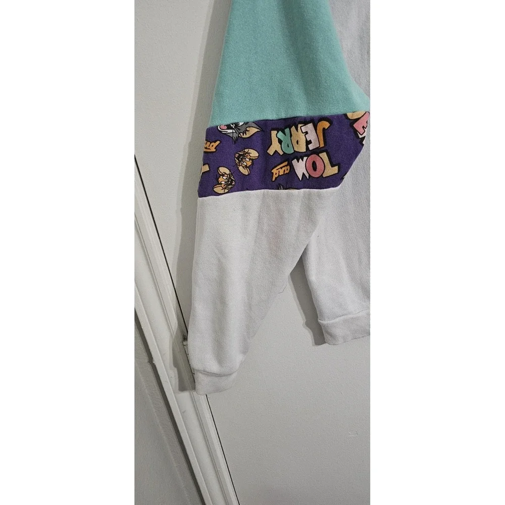 Tom & Jerry Pullover Sweatshirt Sz Youth Large White Purple Classic 90's Cartoon